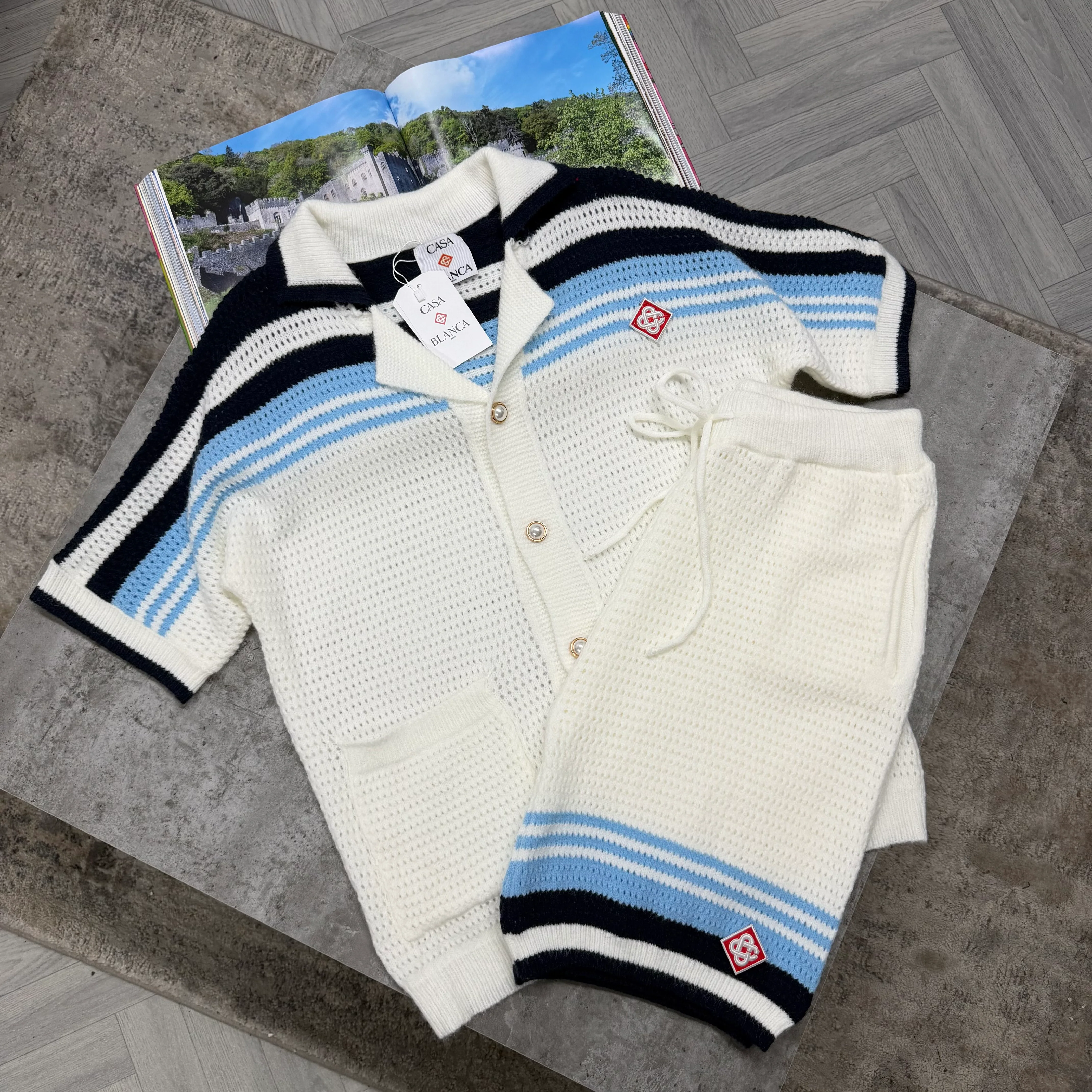 CB KNIT SET - WHITE / SKY BLUE