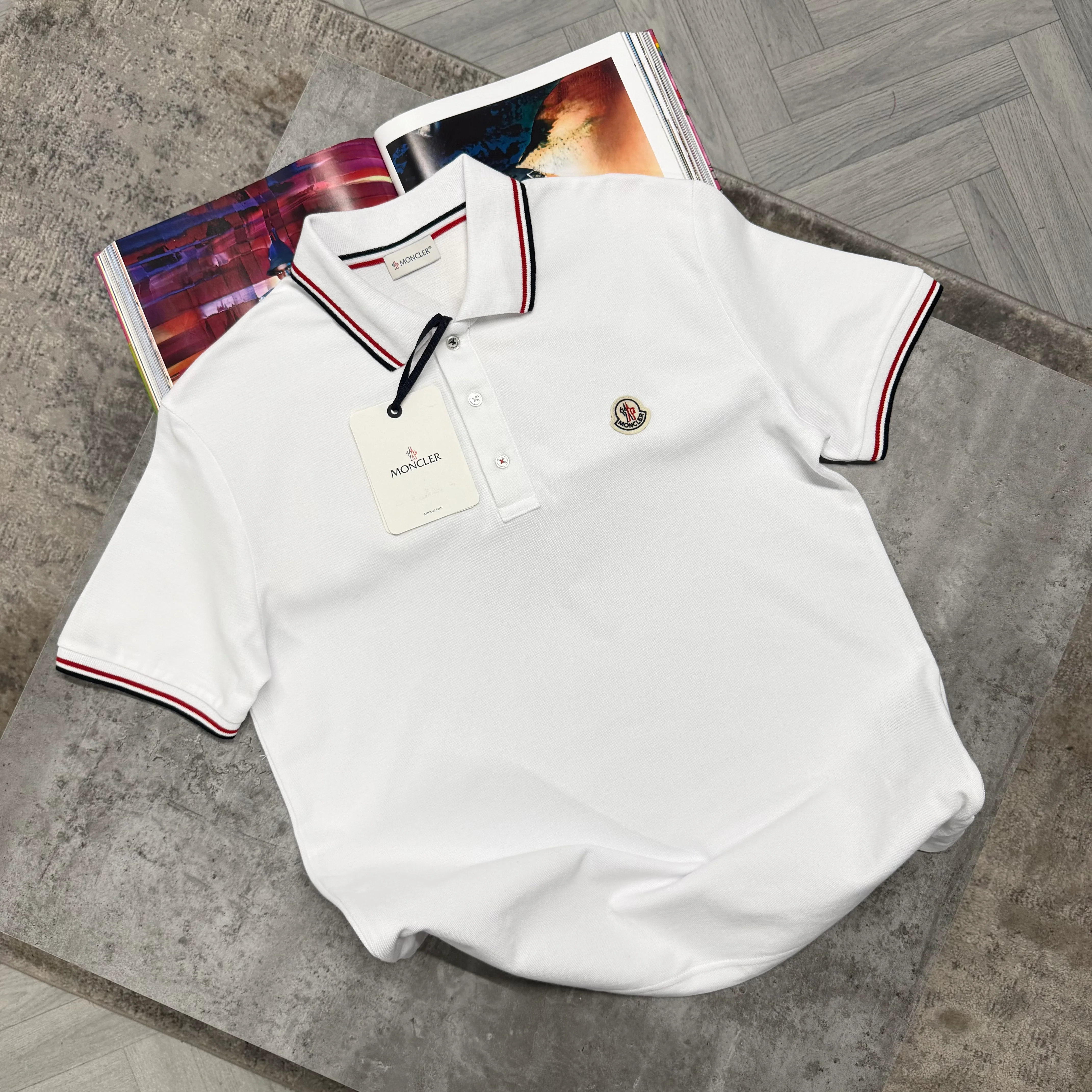 MNCLR STRIPE COLLAR POLO - WHITE