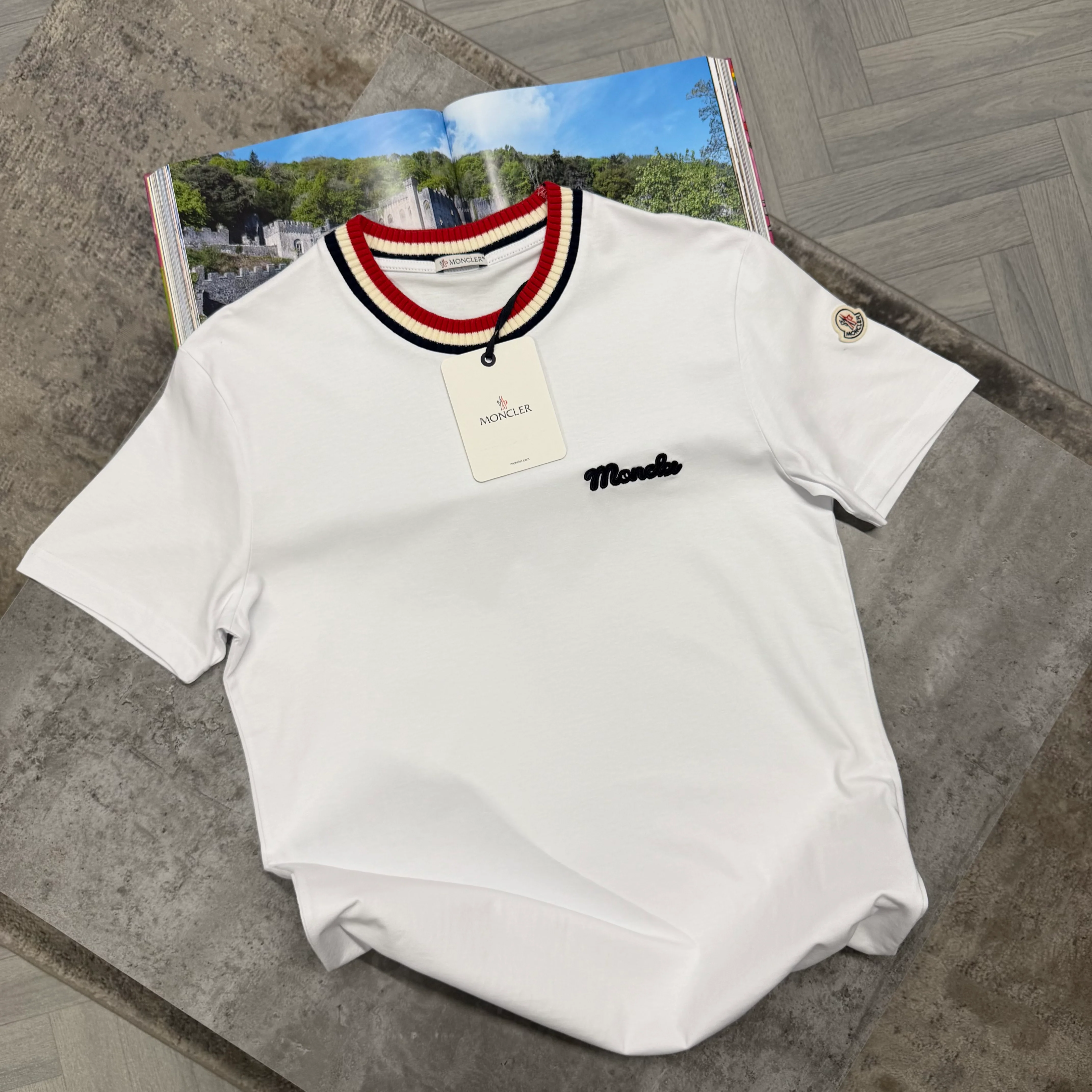 MNCLR STRIPE COLLAR T SHIRT - WHITE